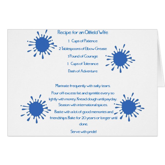 Cartão Receita para uma esposa do campo petrolífero (Frente Horizontal)