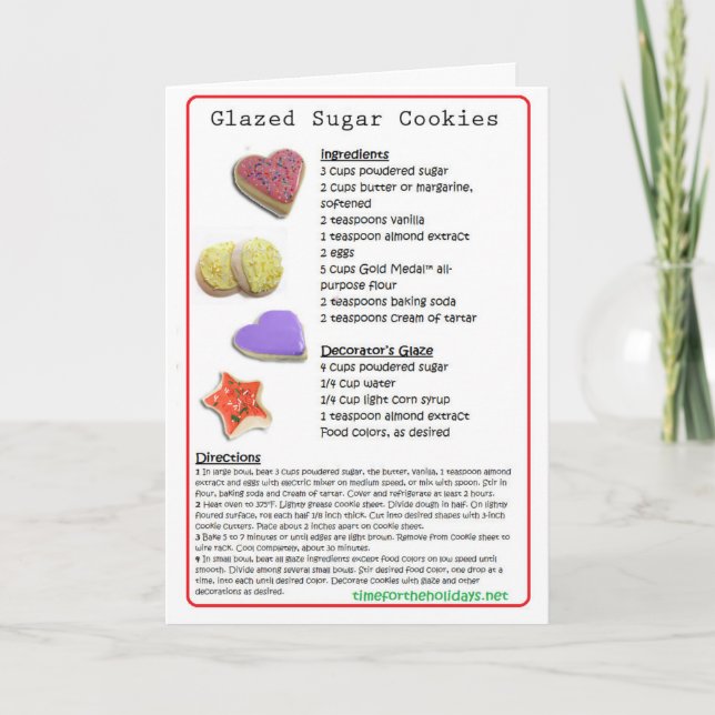 Cartão Receitas De Cookies Com Açúcar Glazados (Frente)