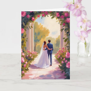 Cartão Recém-casados Noiva & Noivo Pintura de Casamento