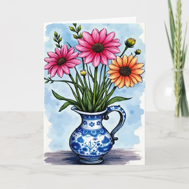 Cartão Recupere-se Logo Flores de Cores Vibrantes em Jarr (Frente)