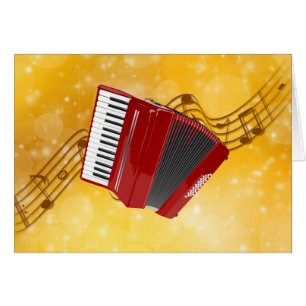 Cartão Red Accordion on Musical Notes (Acordo Vermelho so