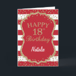Cartão Red and Dourado Glitter confetti 18th Aniversário<br><div class="desc">Red e Dourado Glitter confetti 18ª Placa de aniversário com nome personalizado.Para mais personalização,  clique no botão "Personalizar" e use a ferramenta design para modificar este modelo.</div>