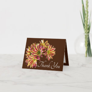 Cartão Red and Yellow Daisies Brown Background Obrigado