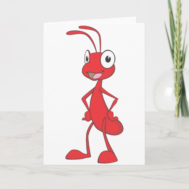 Cartão Red Ant em Pé sobre Camisa de Cartoon em Cintura (Frente)