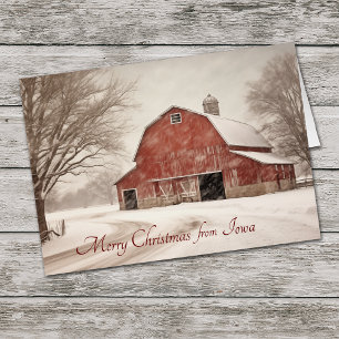 Cartão Red Barn Christmas em Iowa Card