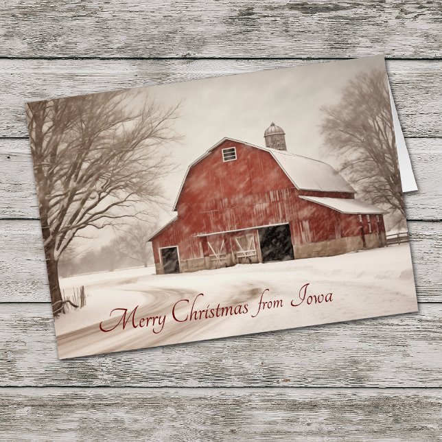 Cartão Red Barn Christmas em Iowa Card (Criador carregado)