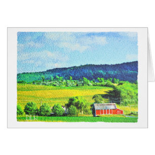 Cartão Red Barn/Landscape Art/Watercolor