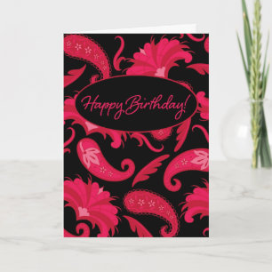 Cartão Red & Black Paisley Happy Birthday Greeting Card
