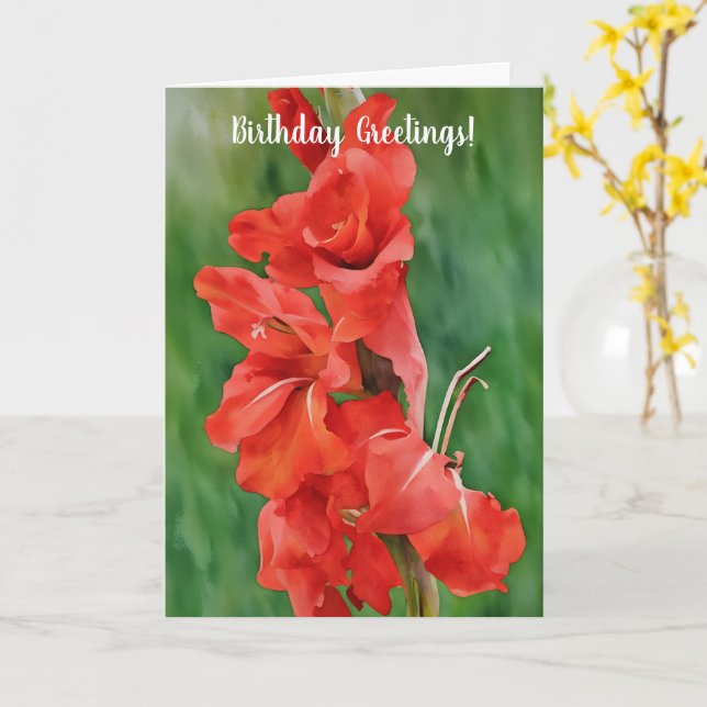 Cartão Red Blooming Gladiolus Flores Art Aniversário (Flor Amarela)