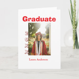 Cartão Red bold photo graduation add name class text