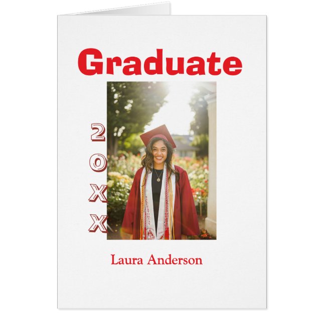 Cartão Red bold photo graduation add name class text (Frente)
