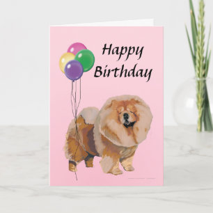 Cartão Red Chow Chow with Balloons Happy Birthday
