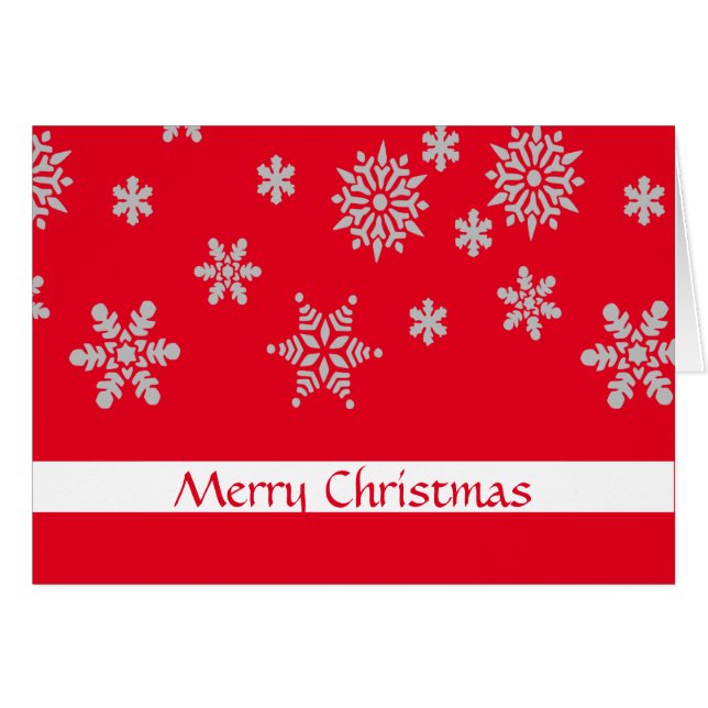 Cartão Red Crystal Snowflake White Crachá Feliz Natal (Frente Horizontal)