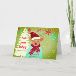 Cartão Red Cute Reindeer Árvore de Natal Floco de Neve Vi