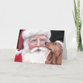 Cartão Red Dachshund Beijando Papai Noel Cozinhando