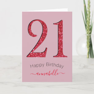 Cartão Red & Damask Rosa 21 Aniversário