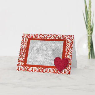 Cartão Red Damask with Heart Photo Frame