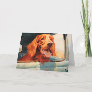 Cartão Red Dog in Classic Truck Window Art Impressão