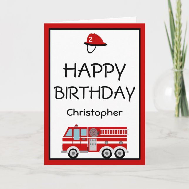 Cartão Red Fire Engine e Hat Birthday (Frente)