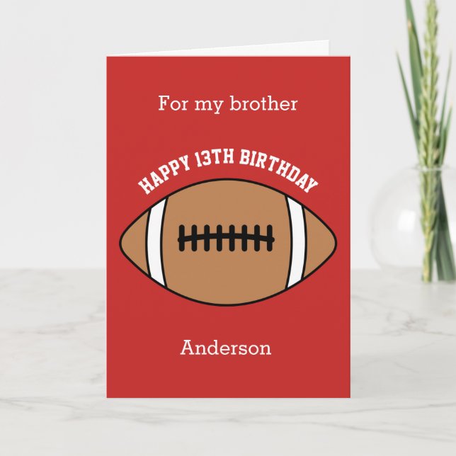 Cartão Red Football 13 Birthday Brother (Frente)