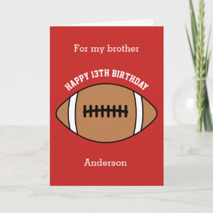Cartão Red Football 13 Birthday Brother