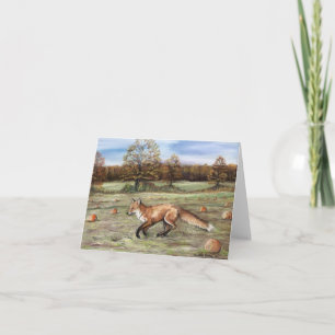 Cartão Red Fox in Pumpkin Patch Art Note Card