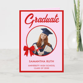 Cartão Red Gingham Bow Photo Graduation 