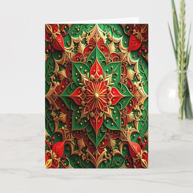 Cartão Red Green Gold Decorative Holiday Card (Frente)