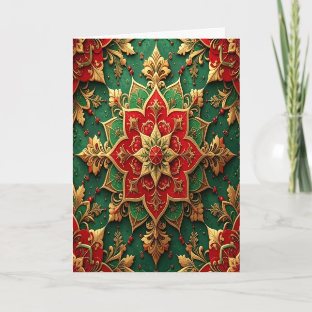Cartão Red Green Gold Decorative Holiday Card (Frente)