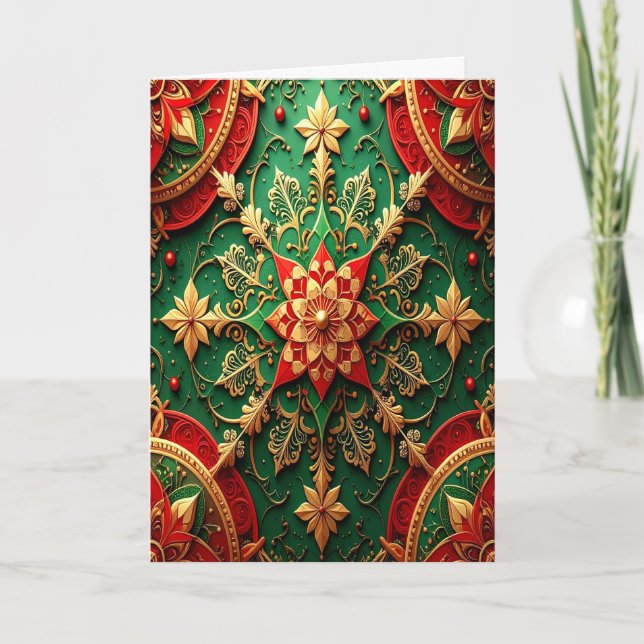 Cartão Red Green Gold Decorative Holiday Card (Frente)