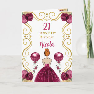 Cartão Red Hair Princess Burgundy Parabéns
