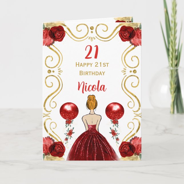 Cartão Red Hair Princess Red Happy Birday (Frente)