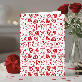 Cartão Red Hearts Pattern Love Script Happy Valentine's