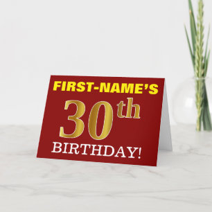 Cartão Red, Imitation Gold "30th BIRTHDAY" Birthday Card