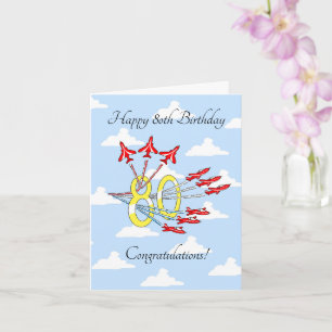 Cartão Red Jet Planes 80th (Blue Sky) Birthday Card