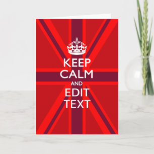 Cartão Red Keep Calm And Your Text on Union Jack Flag