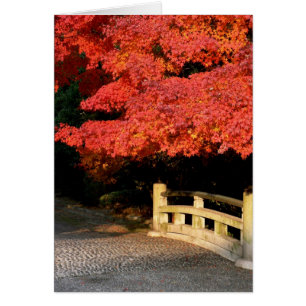 Cartão Red Maple tree e Japan Bridge