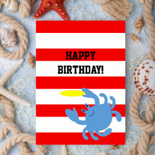Cartão Red Nautical Blue Crab Personalized Birthday Card