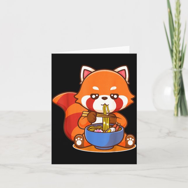 Cartão Red Panda Eating Ramen Japanese Soup Zoo Animal Zo (Frente)