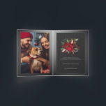 Cartão Red Poinsettia Christmas Botanic Winter Plant 2<br><div class="desc">Capture a beleza das poinsettias vermelhas,  uma planta botânica de Natal com faíscas de ouro,  mostrada em uma estrutura em tons de cinza contra um fundo de cinza escura. Este elegante cartão de saudação de Natal vem com texto personalizável e a opção de incluir uma foto personalizada.</div>