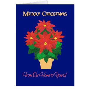 Cartão Red Poinsettias Feliz Natal Nosso lar para o seu