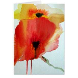 Cartão Red Poppies aquarela arte floral moderna