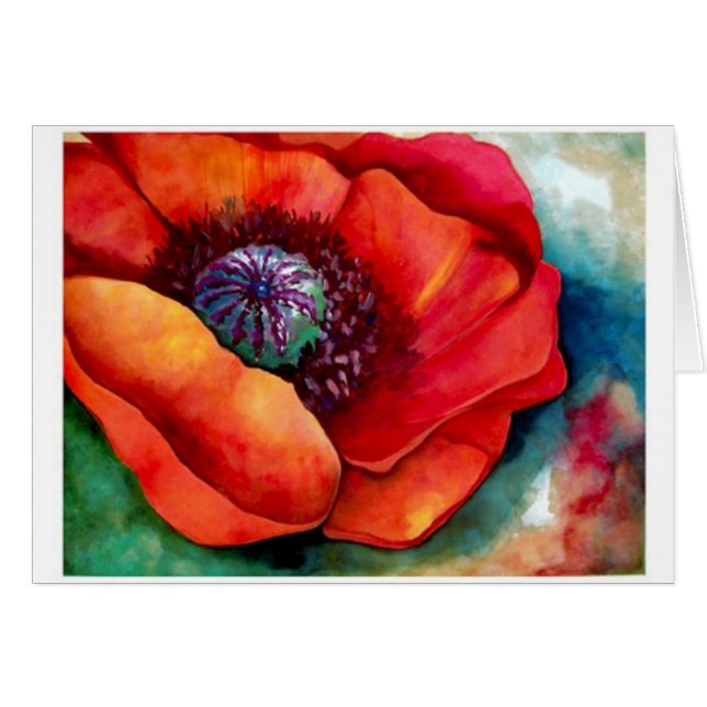 Cartão Red Poppy Close por Barbara Beck-Azar (Frente Horizontal)
