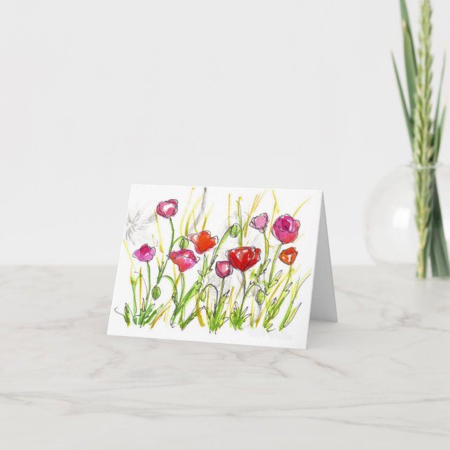 Cartão Red Poppy Wildflower Note Card Watercolor Art (Frente)