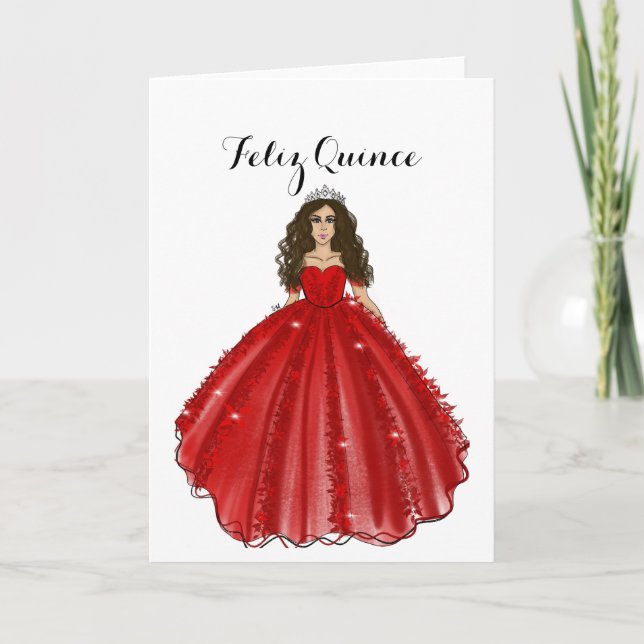 Cartão Red Quinceanera - Feliz Quince Birthday Card  (Frente)