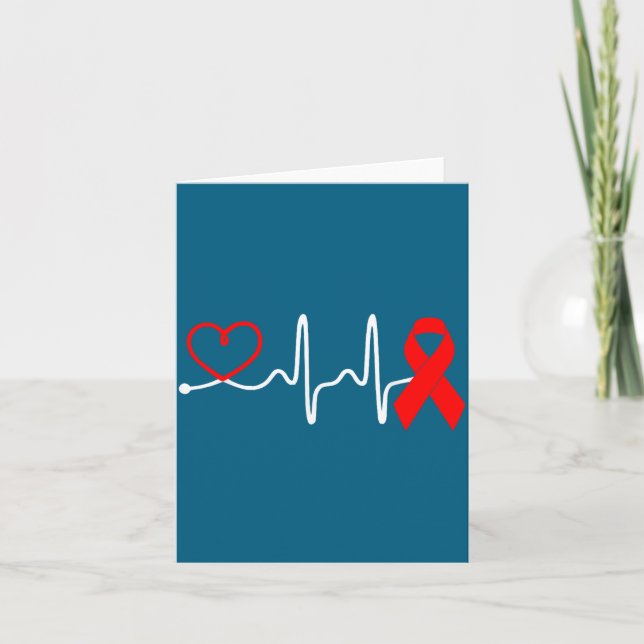 Cartão Red Ribbon Heartbeat Design For Heart Disease Awar (Frente)