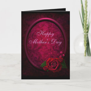 Cartão Red Rose & Purple Frame Damask Mother's Day Card