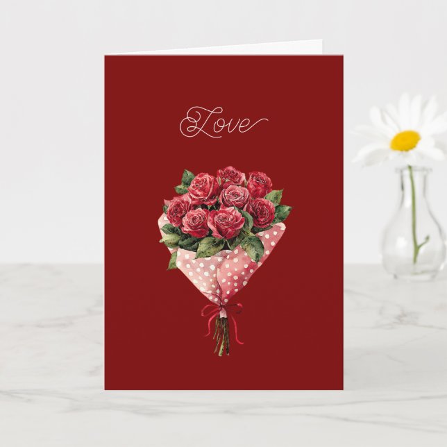 Cartão Red Roses Bouquet Valentine's Day (Planta pequena)