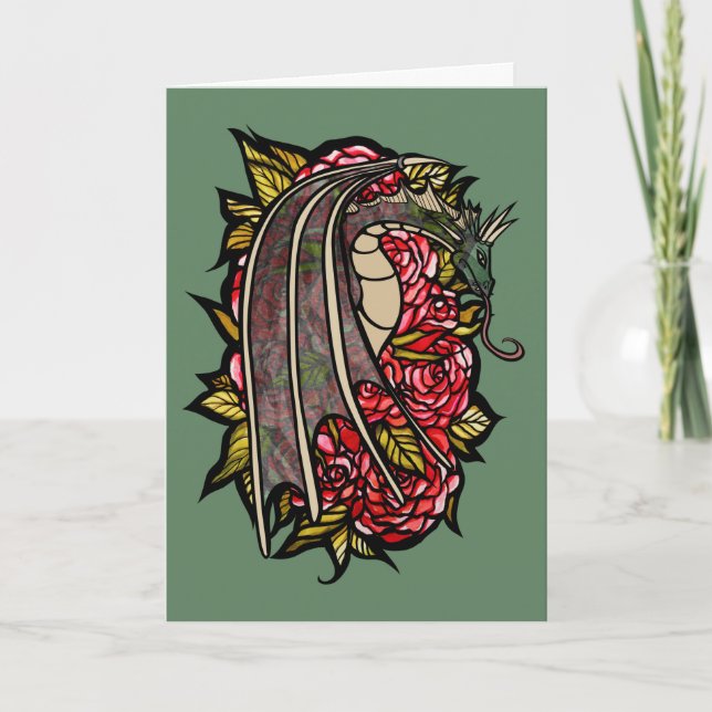 Cartão Red Roses Dragon Art                               (Frente)