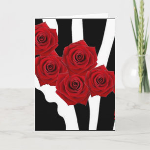 CARTÃO RED ROSES ON BLACK AND WHITE ZEBRA PRINT
